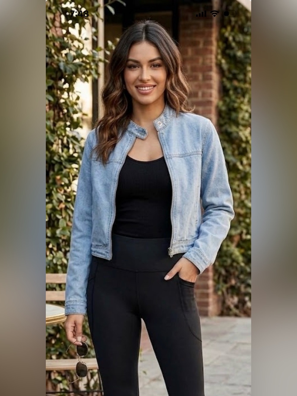Forever 21 Light Wash Cropped Denim Bomber / Moto Jacket – Size M